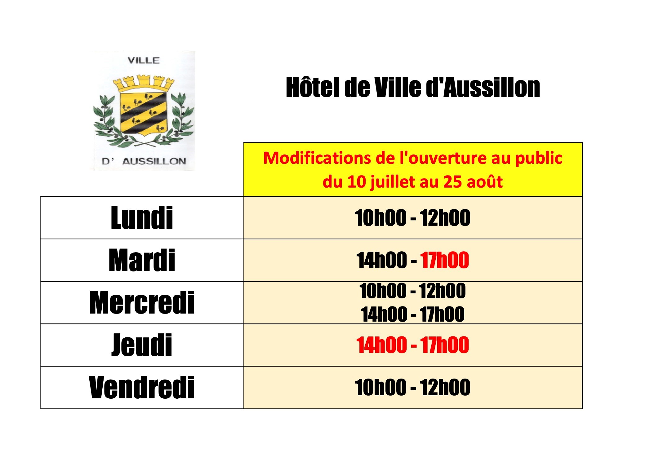 Horaires d'été