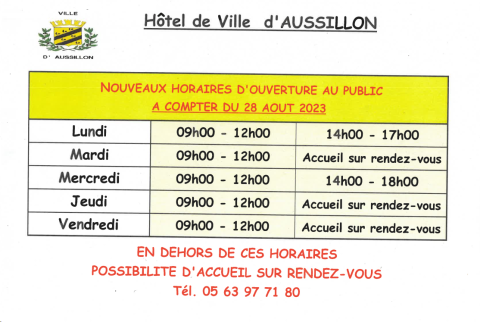 HORAIRES D'OUVERTURE